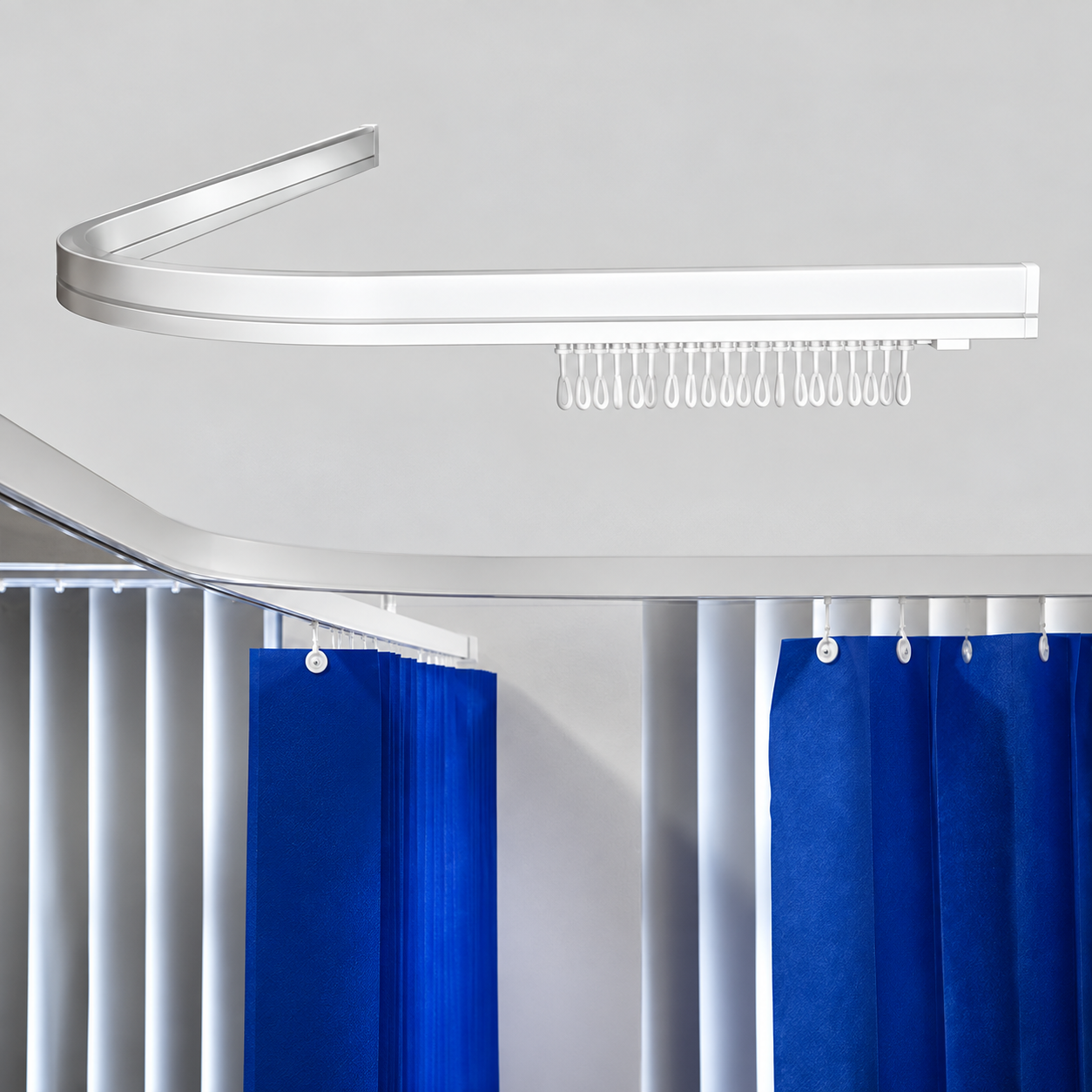 Movatrack 100 curtain track with blue curtains
